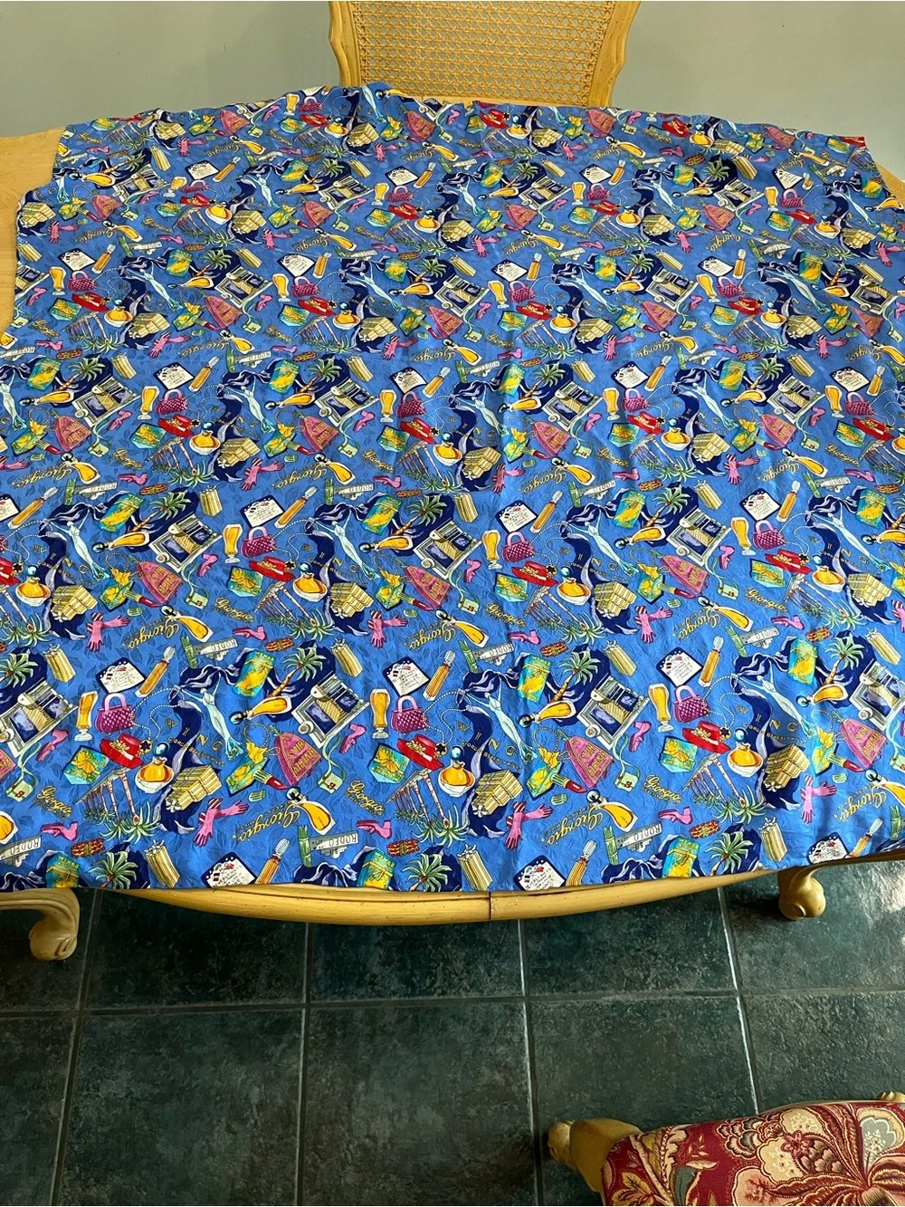 Vintage Giorgio Beverly Hills Blue Patterned Silk Large Scarf Wrap - Picture 1 of 5